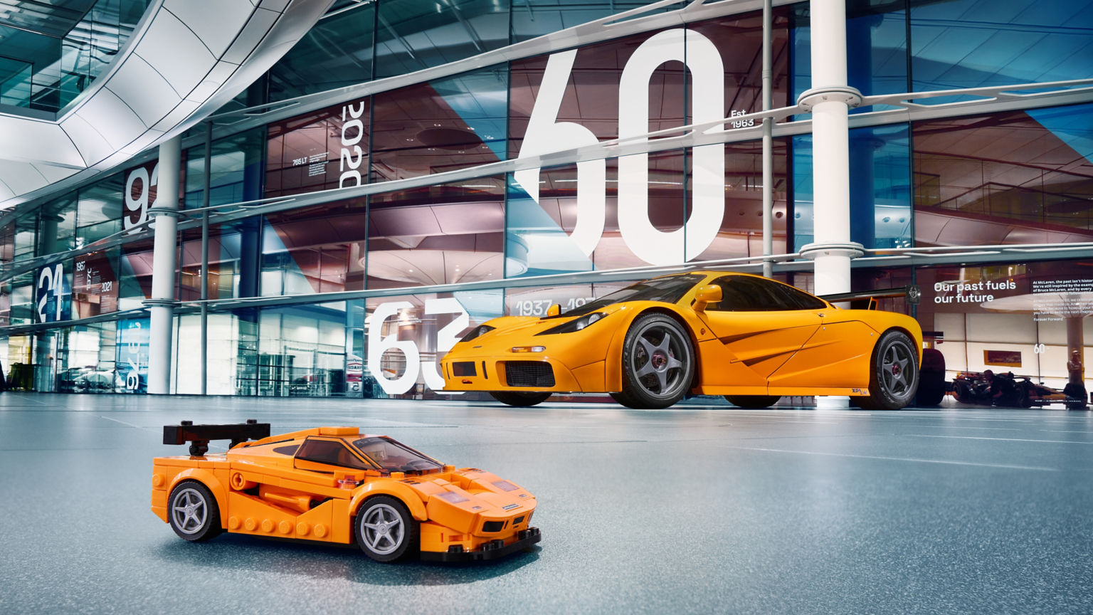 This is a full-size McLaren F1 car made of Lego